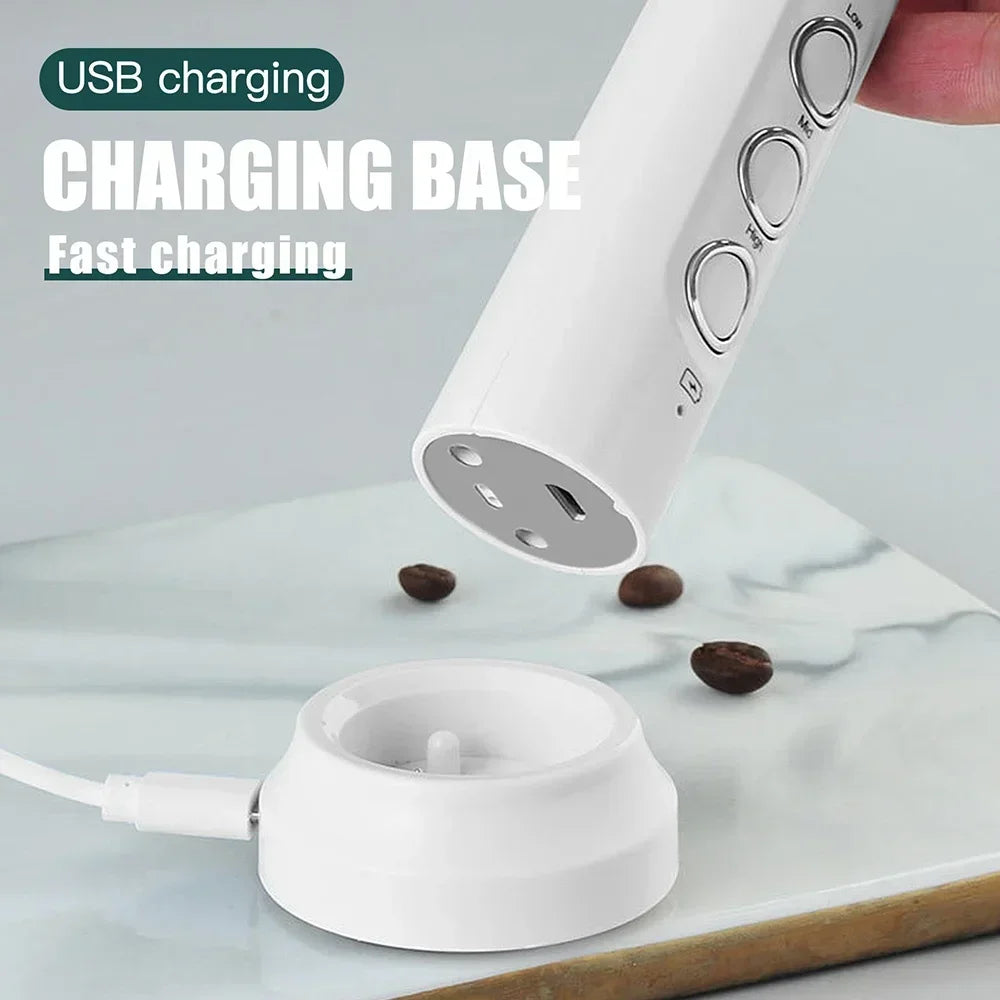 USB Rechargeable Milk Frother Mini Handheld Electric Foam Maker with 3 Speed Whisks for Latte Coffee Cappuccino