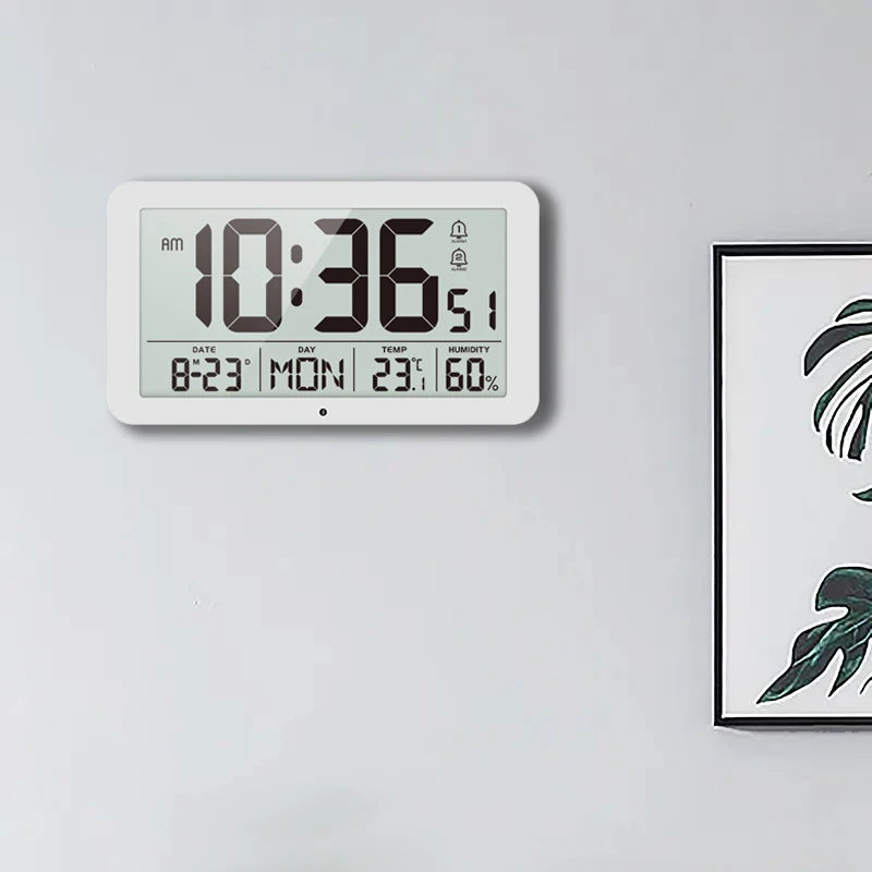 Large Digital Wall Clock with Temperature Humidity Calendar 8.5"Desk LCD Alarm Clock Backlight for Bedroom Office Living Room