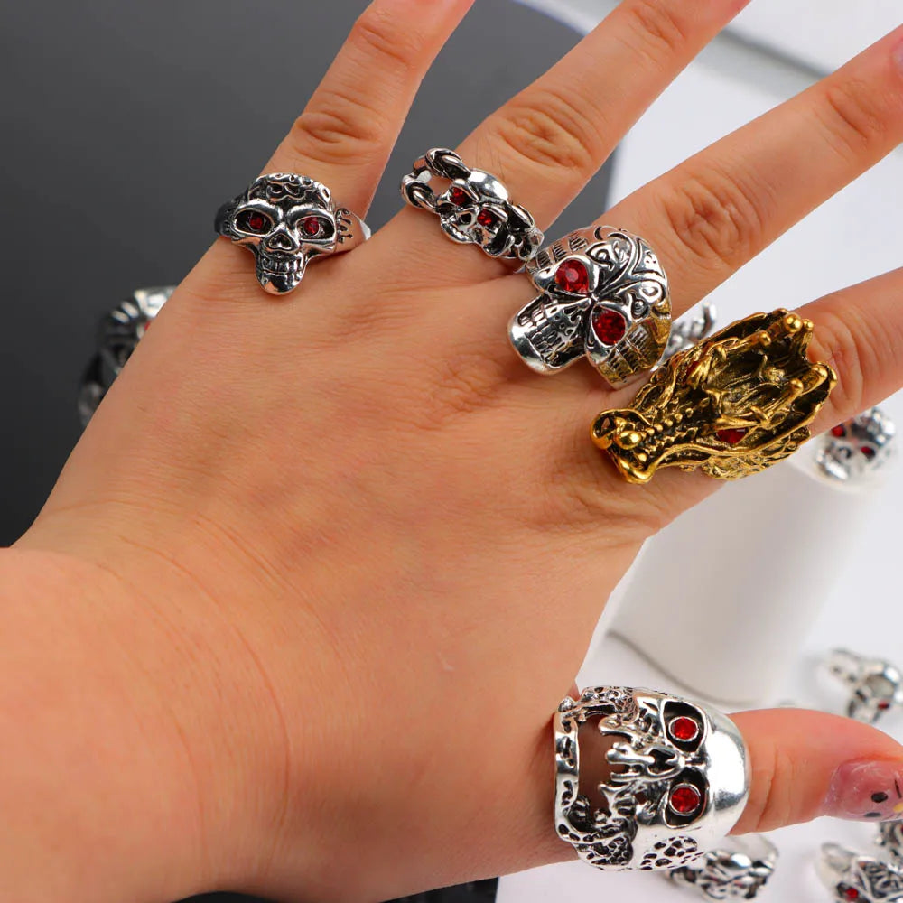10/20/30/50Pcs/Lot Fashion Vintage Punk Gothic Rings For Women Men Owl Skeleton Animal Hop Party Gifts Fingers Jewelry Mix Style