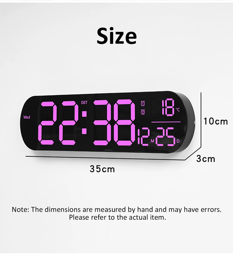 LED Luminous Digital Wall Clock With Remote Control Ambient Lights 14'' Creative RGB Alarm Clock  Date Temp Display  Home Decor