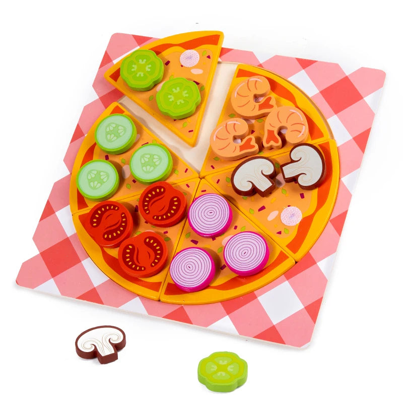 Kids Pizza Cookie Set Cutting Toy Simulation Wooden Pizza Dinette Child Toy Kitchen Pretend Play Food Cooking Kitchen Funny Toys