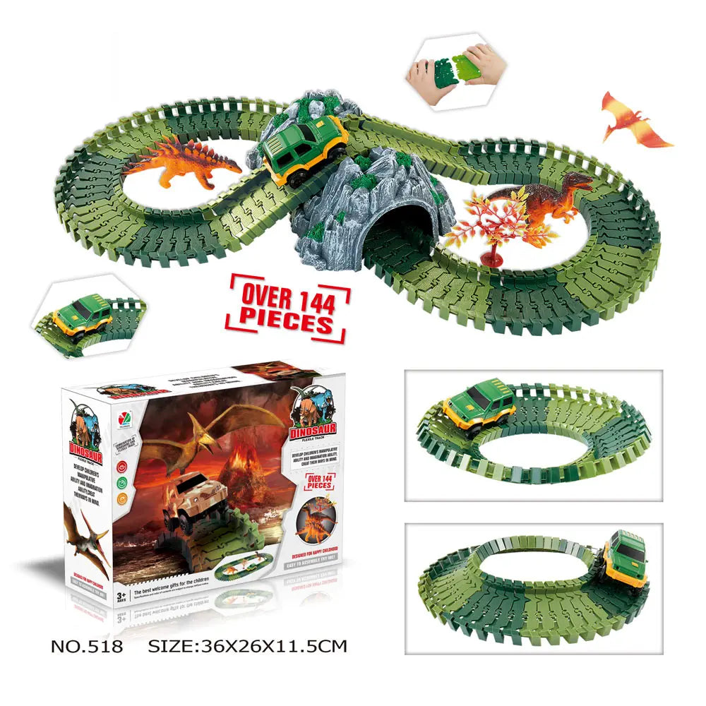 Dinosaur Railway Car Kids Track Racing Track Toys Set Bend Flexible Race Track Flash Light Car Educational Toys for Kids Gifs