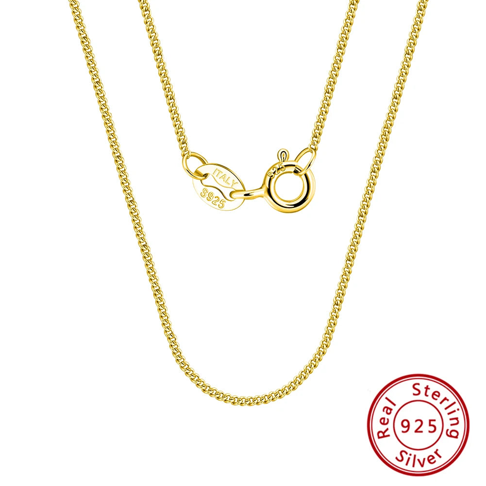 Rinntin Solid 925 Sterling Silver 1.0mm Side Chain Necklace for Women Girls Elegant Necklace Fine Jewelry 40/45/50/55/60cm SC18