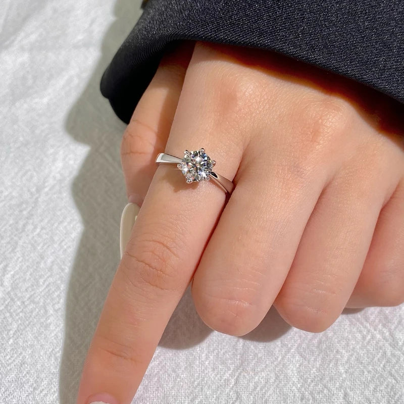  GRA 0.5-1ct Simple Round Real Moissanite Diamond Ring for Women 925 Sterling Silver Wedding Gorgeous High Quality Fine Jewelry