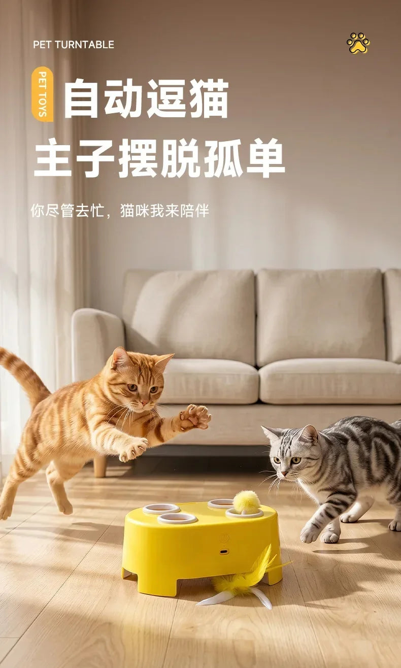 Multifunctional Cat Toy: Whack-a-Mole Toy with Rotating Feather Teaser Stick, Self-Entertainment Gadget, Electric Cat Toy