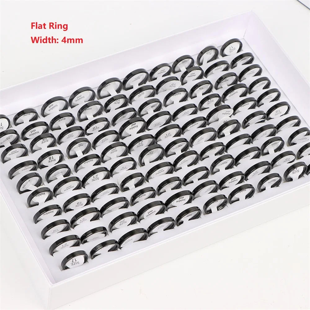 100Pcs/lot Fashion Smooth Stainless Steel Rings For Women Men Width 2-8mm Simple Lovers Jewelry Party