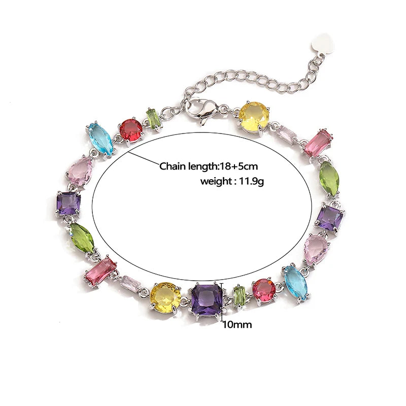 HECHENG, Colourful Zirconia Patchwork Irregular Graphic Design Bohemian Brass Bracelet Necklace Ladies Jewellery Gift 1 PCS