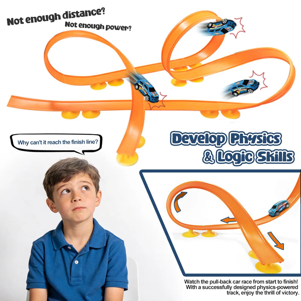 DIY Race Car Track Set, Desktop Loop & Slope Stunt Track with Suction Cups, Builds Creativity & Fine Motor Skills for 3+
