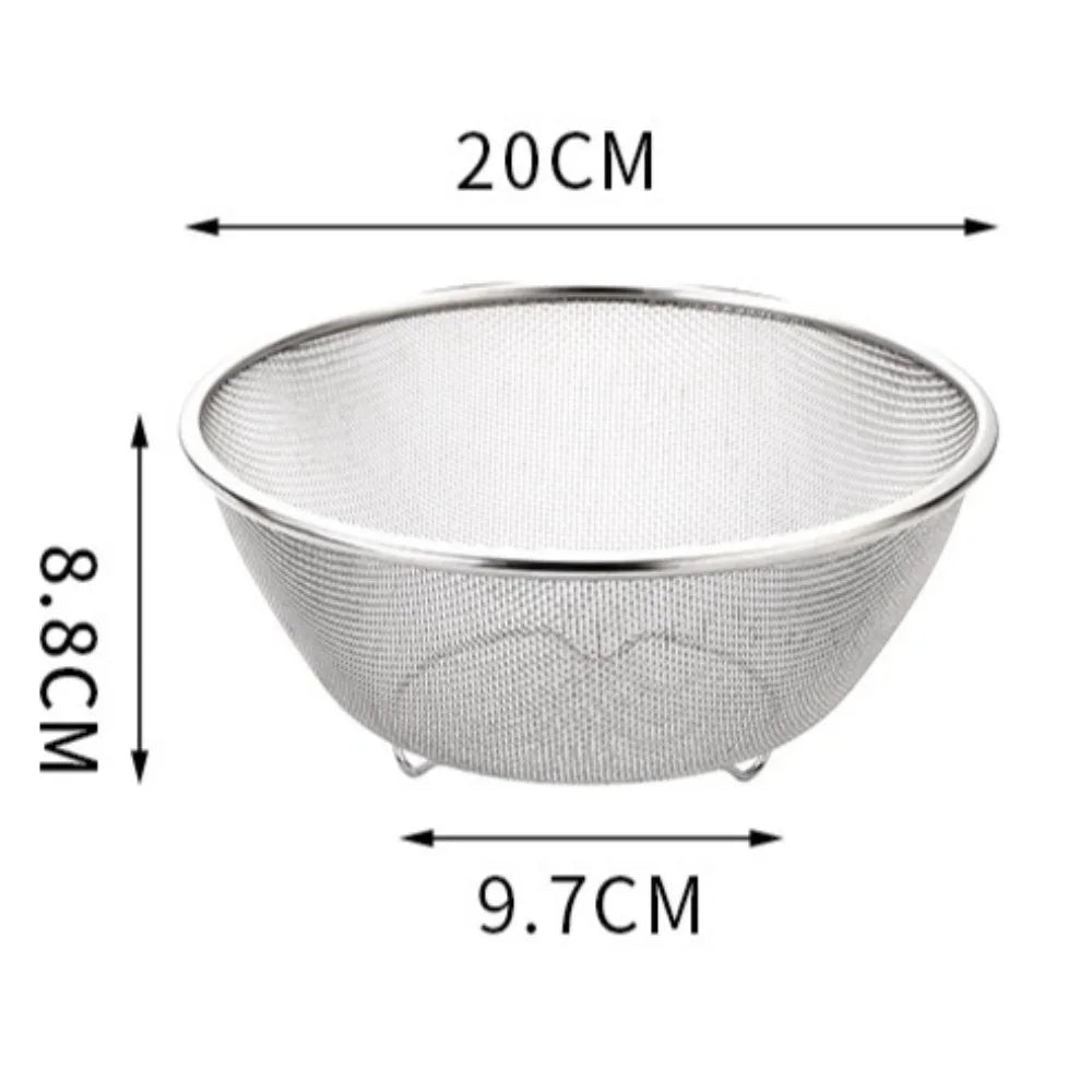 Stainless Steel Mesh Sieve Draining Basket Household Kitchen for Washing Rice Vegetables Fruits Multi Function Easy Clean