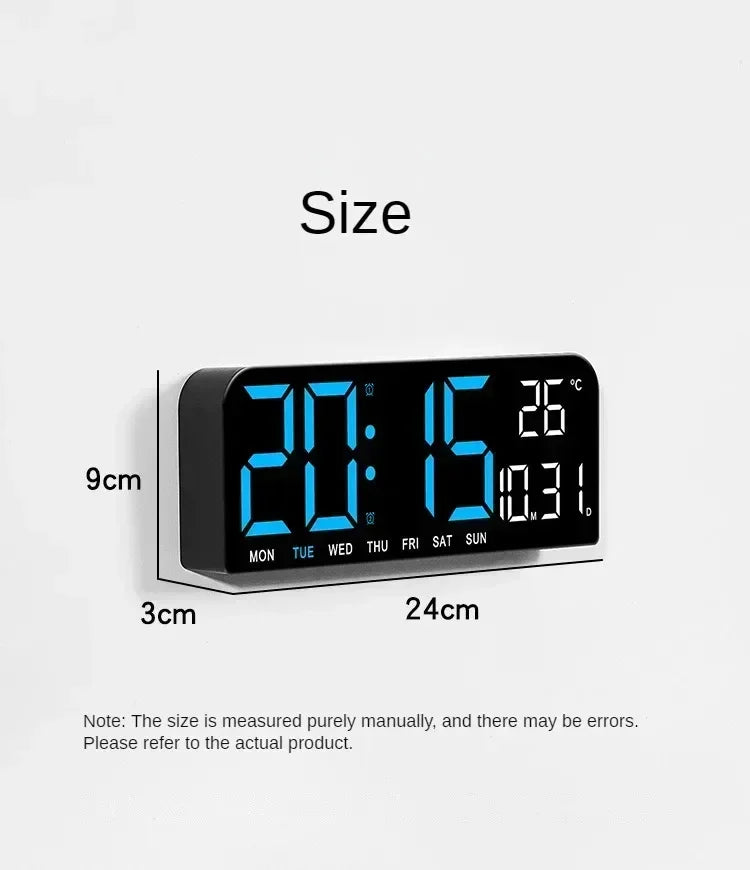 Large LED Digital Wall Clock Temperature Date Week Display Countdown Table Clock Brightness Adjustment Two Alarm 12/24h Clock