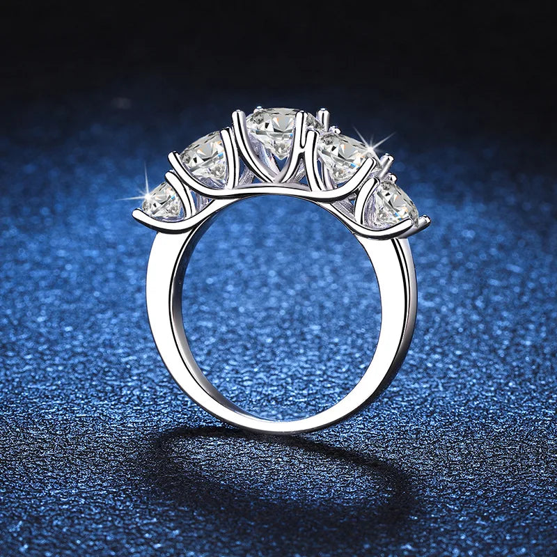 18k Plated 3.6CT All Moissanite Rings for Women 5 Stones Sparkling Diamond Wedding Band S925 Sterling Silver Jewelry GRA