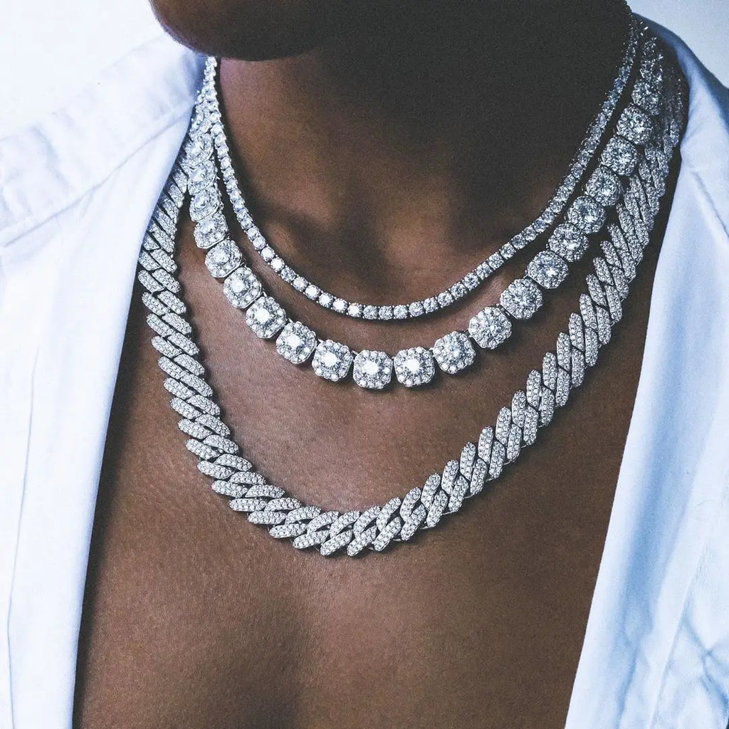13/14/20MM HipHop Iced Out Chain Cuban Link Chain Necklace For Men Gold Silver Color Rhinestone Pave Men's Birthday Jewelry Gift