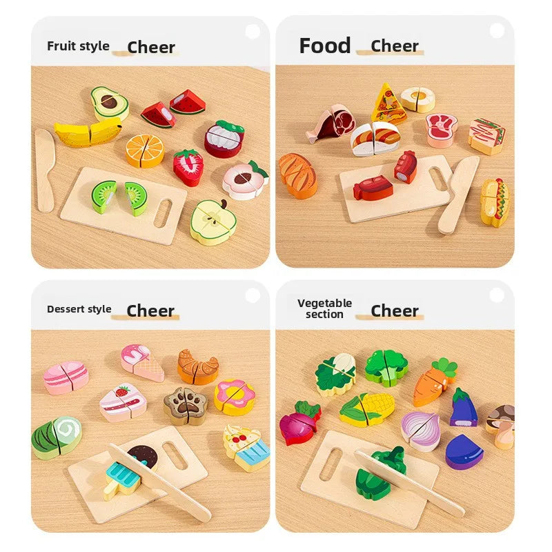 Simulation Kitchen Pretend Toy Wooden Classic Game Educational Toy For Children Kids Gift Cutting Fruit Vegetable Food Set