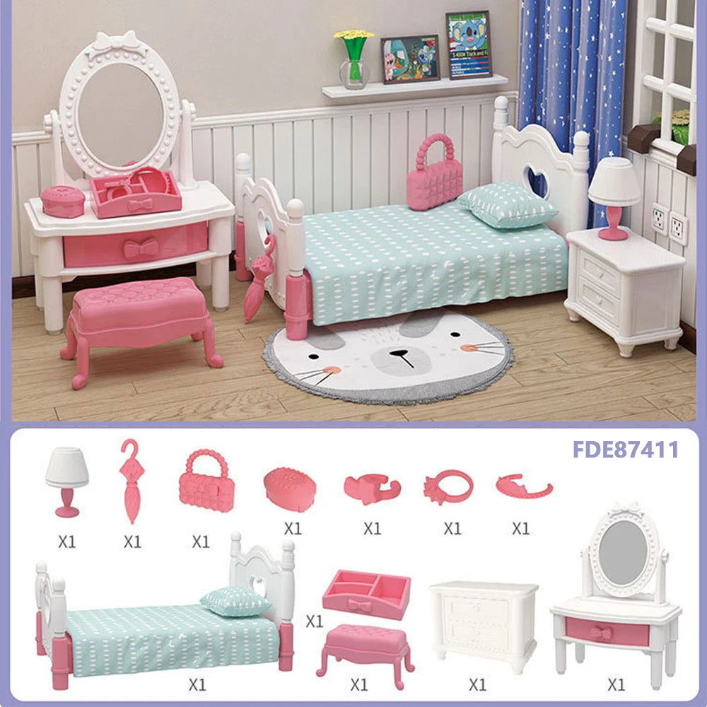 1/12 Dollhouse Furniture Living Bedroom Kitchen Bathroom Set Forest Animal Family Miniature Simulation Doll Accessories DIY Toy