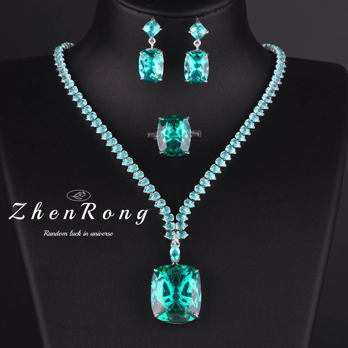 Foydjew Luxury 20 Carat Yellow/Red/Blue/Green Color Large Gemstone Jewelry Sets Pendant Necklaces Earrings Rings For Women