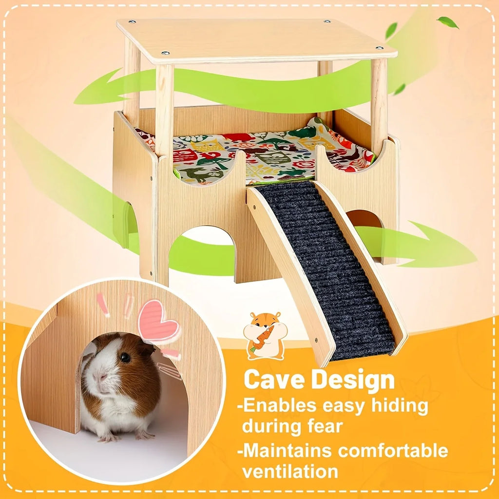 Wooden Guinea Pig Hideout Small Pet House Natural Wood Shelter for Hamsters Rats Hedgehogs Cage Decoration