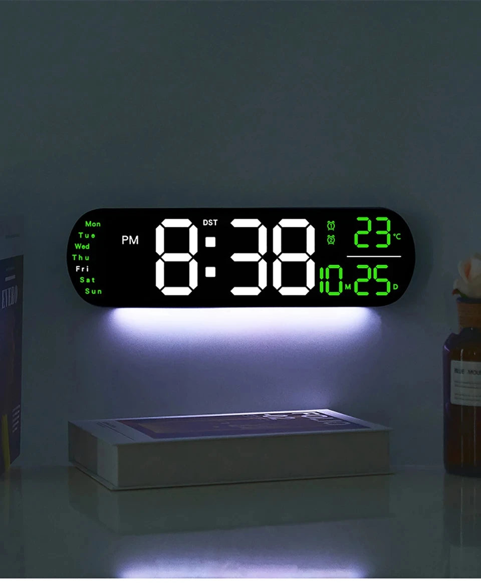 LED Digital Wall Clock With Remote Control Ambient Lights Time Date Temperature Display Alarm Clocks For Home Living Room Decor