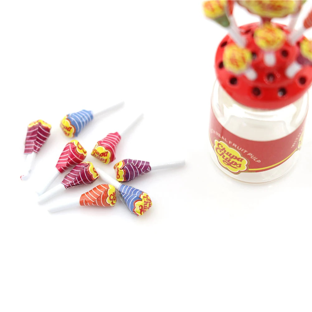 1:12 Miniature Food Dessert Sugar Mini Lollipops With Case Holder Candy For Doll House 1/12 Kitchen Furniture Toys Accessories