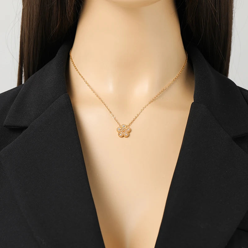 EILIECK New Fashion Stainless Steel White Zircon Clover Necklace Bracelet Earrings Set For Women Trendy Flower Jewelry Set Gift