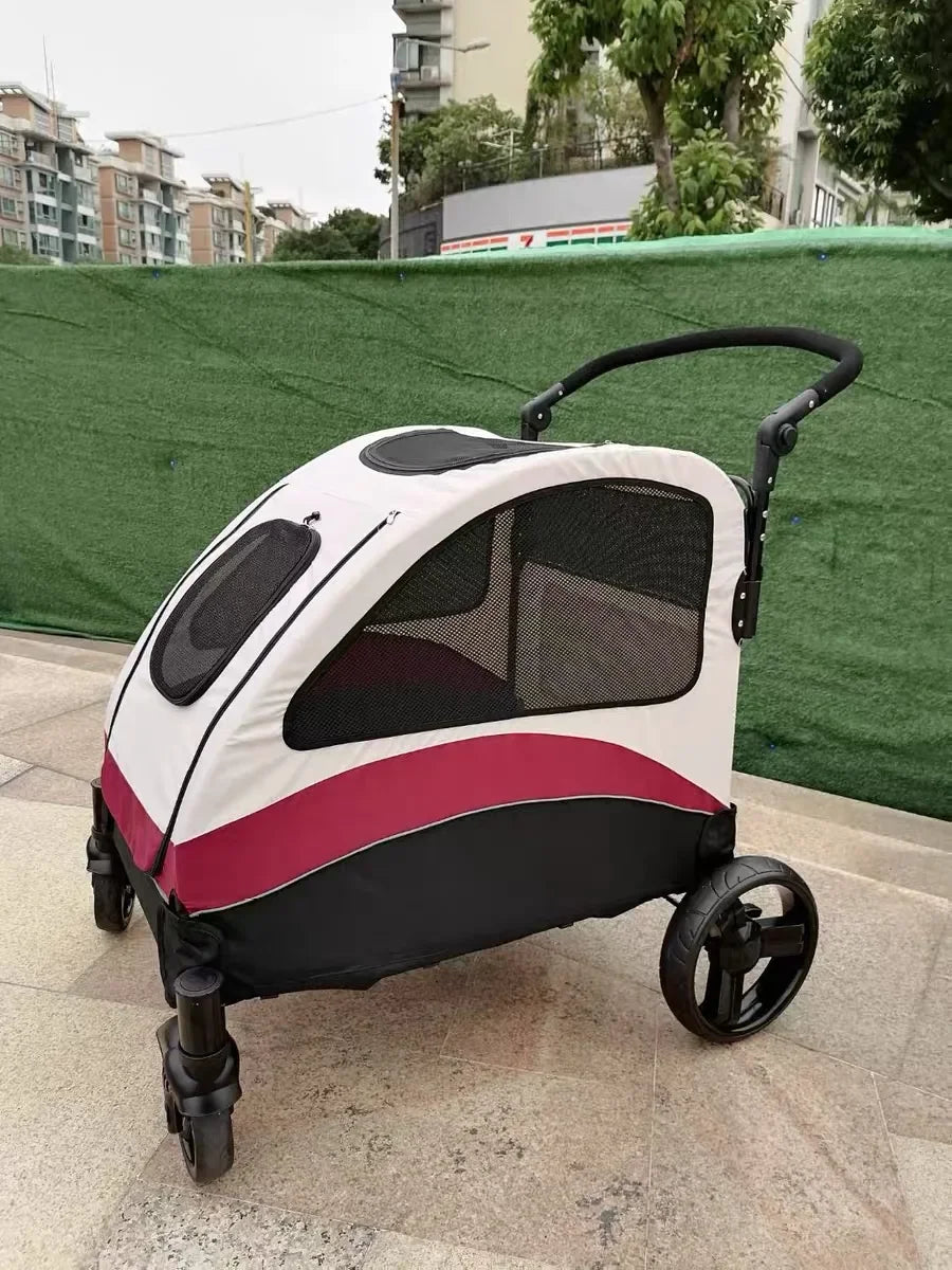 Large Pet Stroller 4 Wheels Dog Carrier with Brakes Portable Puppy Travel Strollers with Breathable Windows Adjustable for Cats
