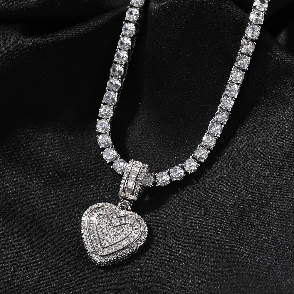 THE BLING KING Baguette CZ Small Heart Shaped Pendant Necklace For Women Iced Out 5A+ Cubic Zironia Lovely Jewelry Birthday Gift