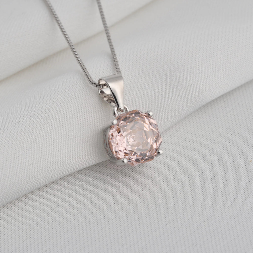 Potiy 2ct Morganite Pink Octagon Rose Cut Pendant Necklace No Chain Cubic Zirconia 925 Silver Jewelry Gift