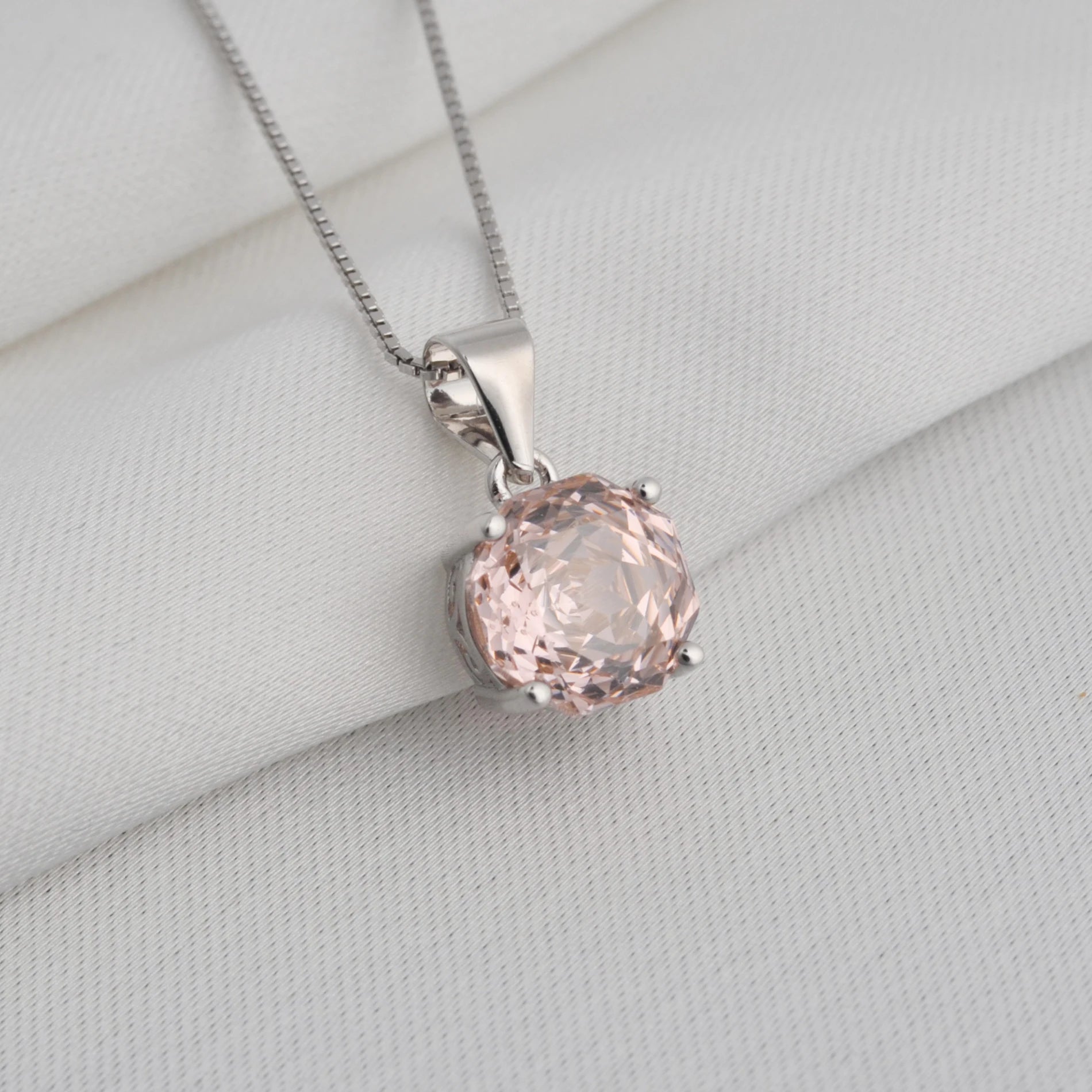 Potiy 2ct Morganite Pink Octagon Rose Cut Pendant Necklace No Chain Cubic Zirconia 925 Silver Jewelry Gift