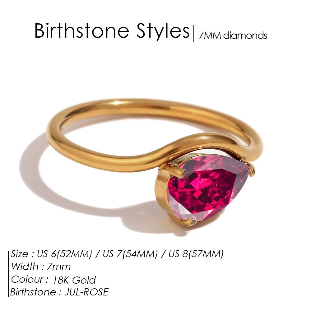 St-Delan Women's High-End Birthstone Ring 12 Colors Teardrop Zircon Ring Perfect Birthday Gift Jewelry Bulk Wholesale