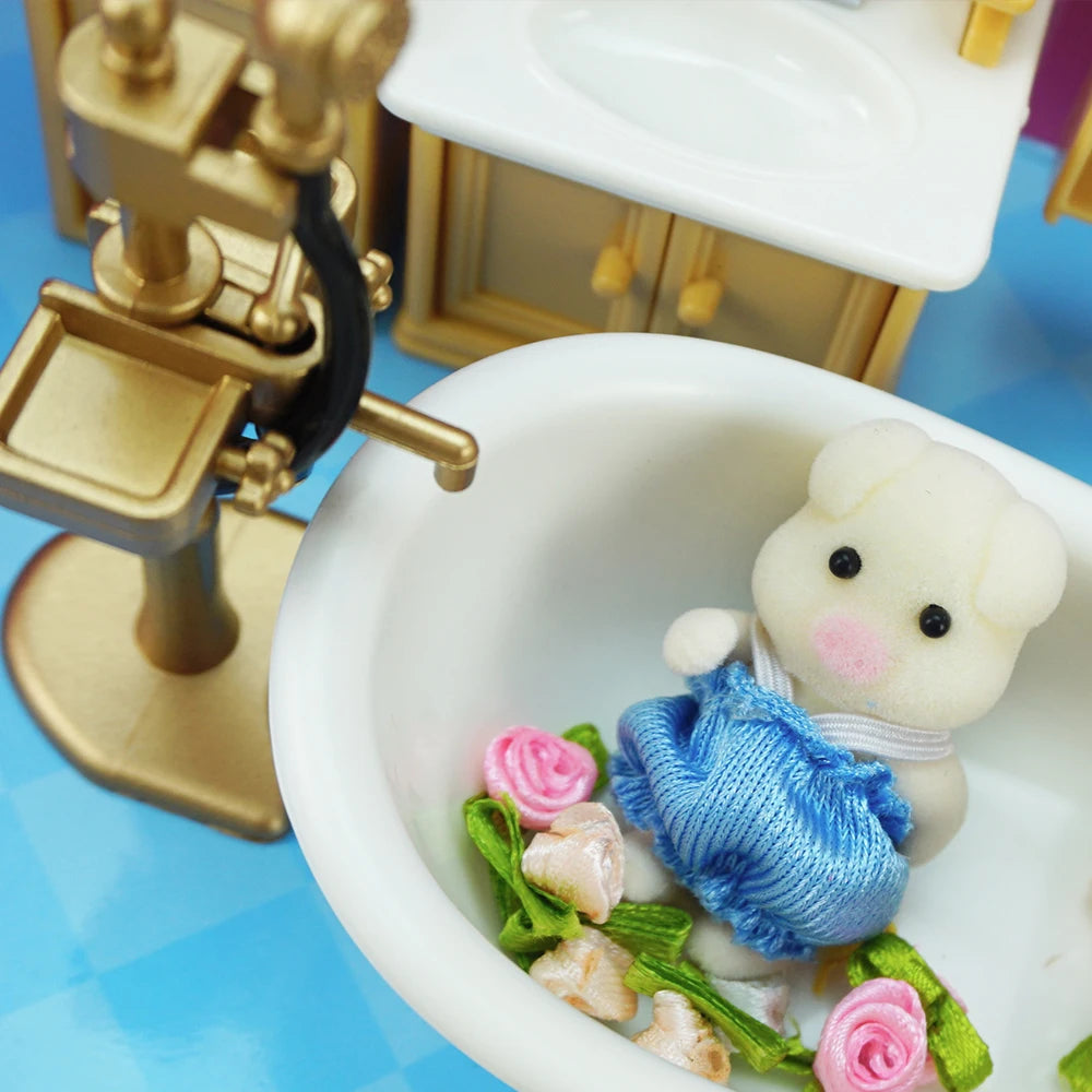 Forest Animal Family 1/12 Dollhouse Furniture Bedroom Kitchen Bathroom Set Miniature Simulation Dolls Accessories DIY Toys Girls