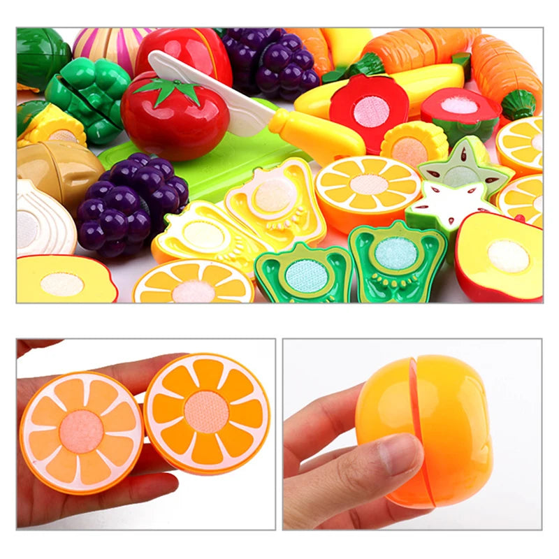 Children Kitchen Pretend Play Set Simulation Cutting Fruit Vegetable Food Cooking Miniature Thing Interactive Girl Kid Gift Toy