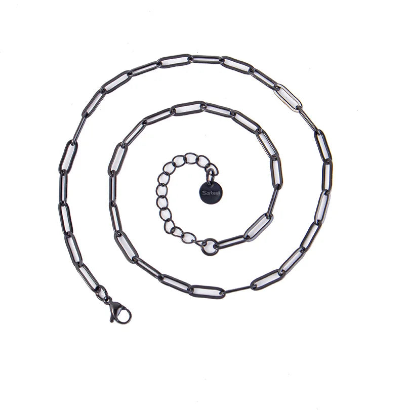 Length 40/45/50/60/70cm Geometric Hollow Stainless Steel Paperclip Chain Necklaces For Women Men Accessories Fashion DIY Jewelry