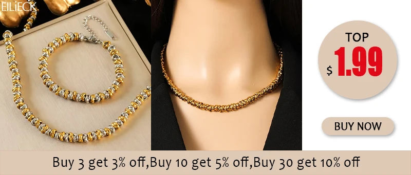EILIECK 316L Stainless Steel Metal Colored Zircon Chain Necklace Bracelet Set For Women Fashion Statement Waterproof Jewelry