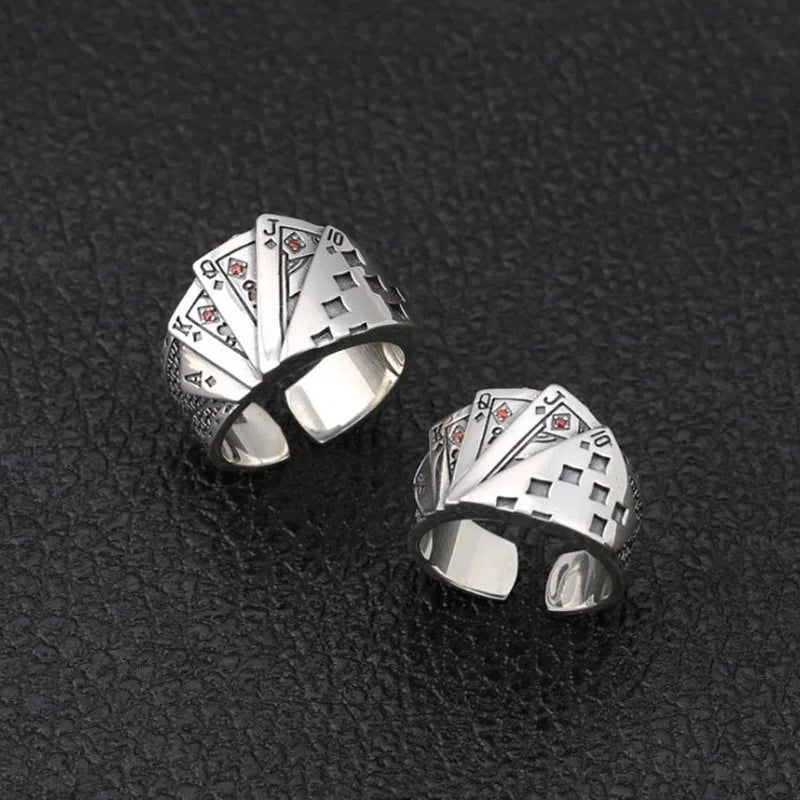Buyee 925 Sterling Silver Unique Ring Finger Excellent Poker Open Ring for Woman Man Fashion Punk Fine Jewelry Circle with Box