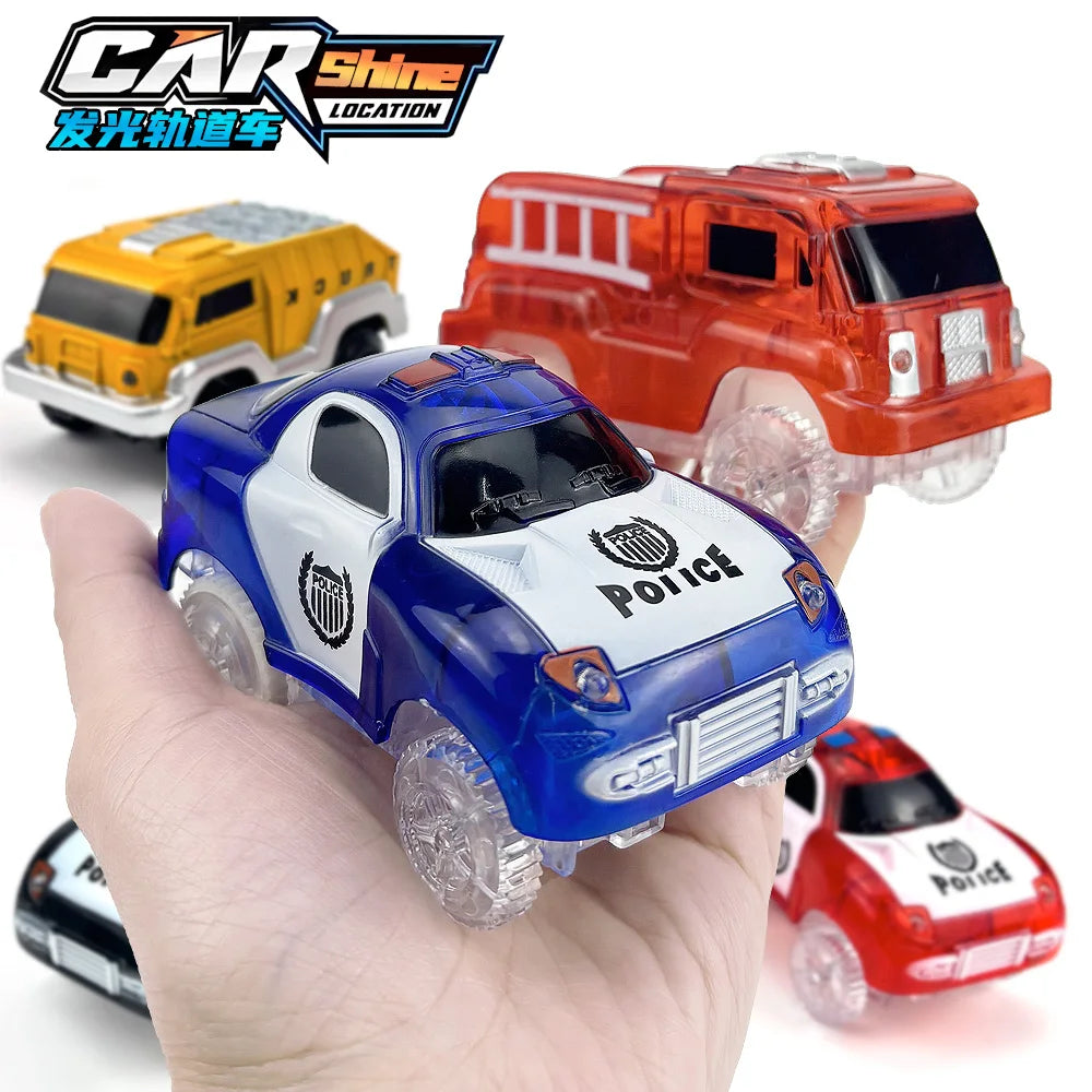 Track Car Special Magnetic Building blocks Tiles Accessories, Electric Glowing Vehicle Set with Jeep Police Car Children's Toys