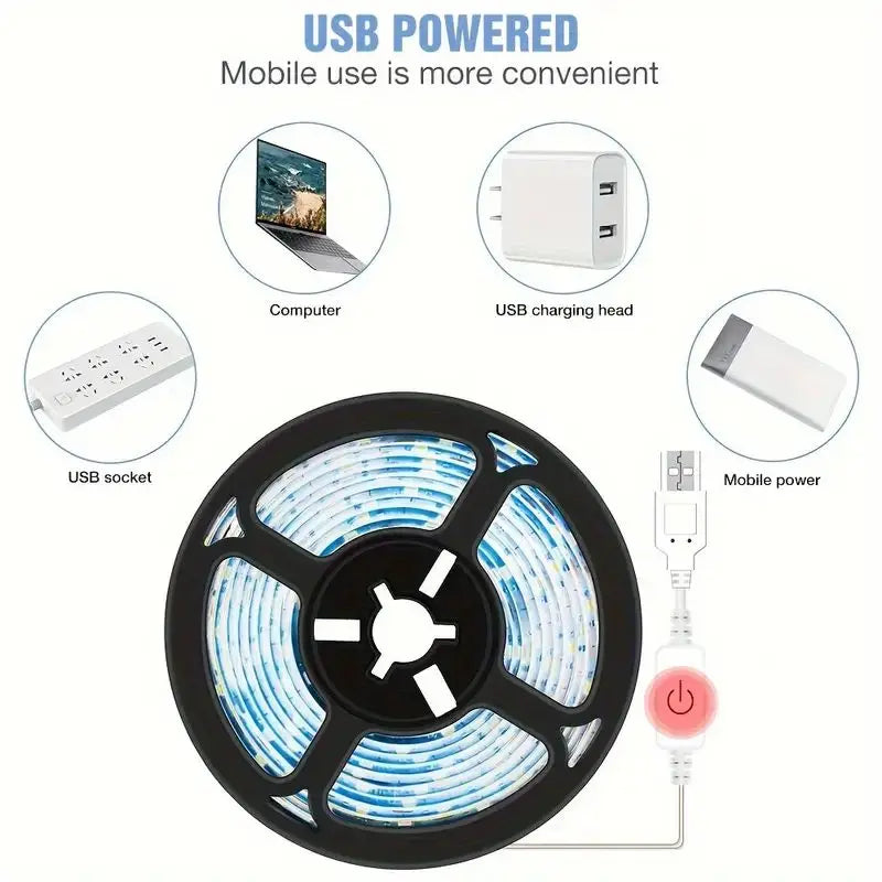DC 5V USB LED Strip Light Touch Switch Dimmer Flexible LED Tape Ribbon 2835 DIY TV Backlight Mirror For Wardrobe Cabinet Decor