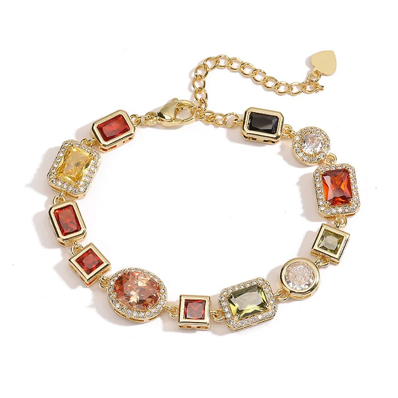 HECHENG 18K Gold-plated Zircon Irregular Geometric Shape Colored Bracelet Necklace Popular Maillard Color Neutral Accessory