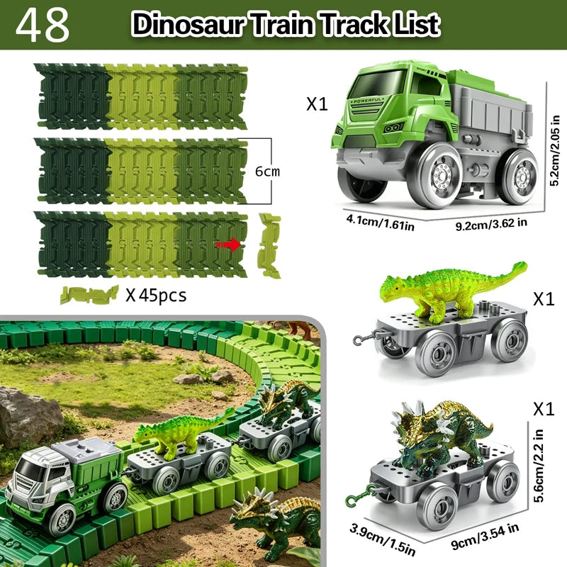 48pcs/set Dinosaur Racing Track Set Bend Flexible Race Track Racing Car Track Rail Car Toys Educational Puzzle Toys