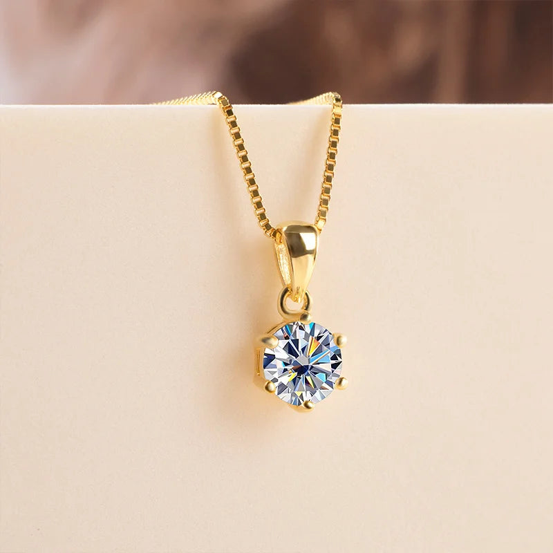 Butterflykiss 6.5mm 1.0 Carat D Moissanite Necklaces Rose Gold Plated Pendant Original Real S925 Silver Chain Jewelry For Women