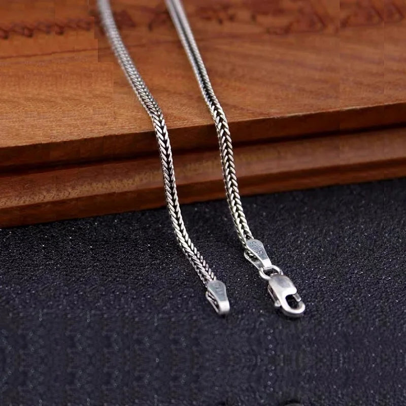 Real S925 Pure Silver Men's Necklace 3MM Foxtail Necklace for Men Individuality Vintage solid Silver Snake Bone Chain