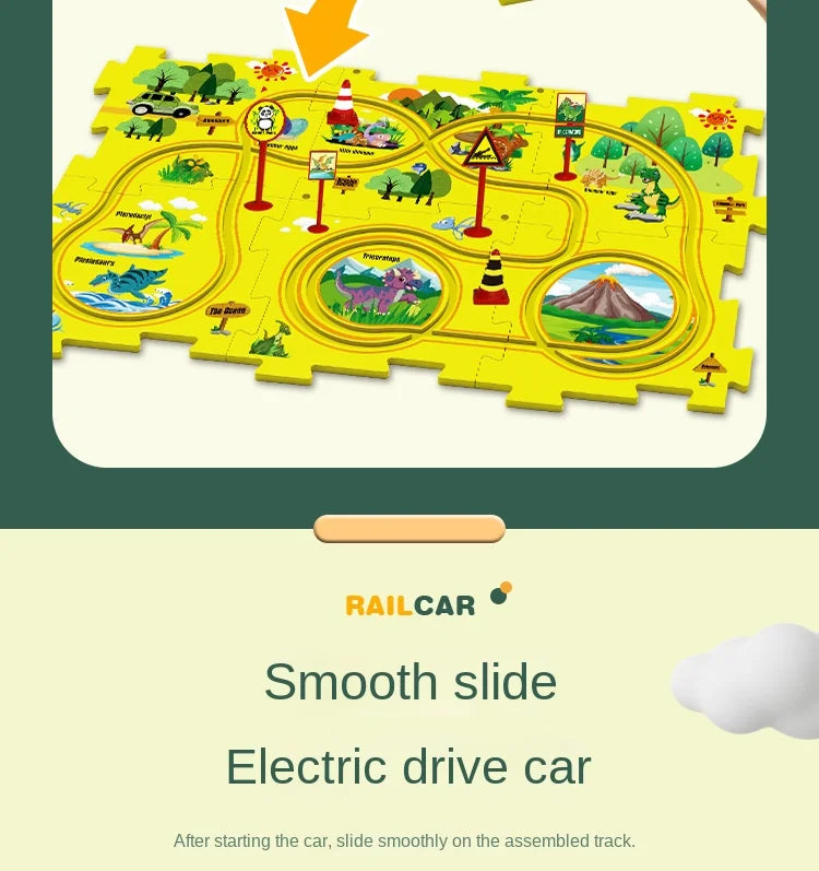Children Puzzle Electric Railroad Speeder DIY Assembly Electric Car Automatic Rail City Scene Construction Education Toy Gift