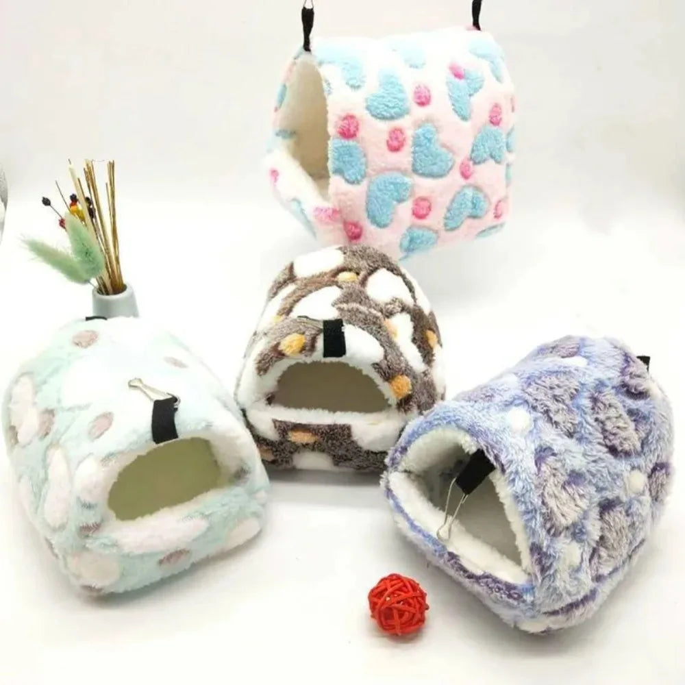 Hamster Warm Fleece Bed Thickened Coral Fleece Hanging Hammock Winter Sleeping Nest for Squirrel Parrot Sugar Glider