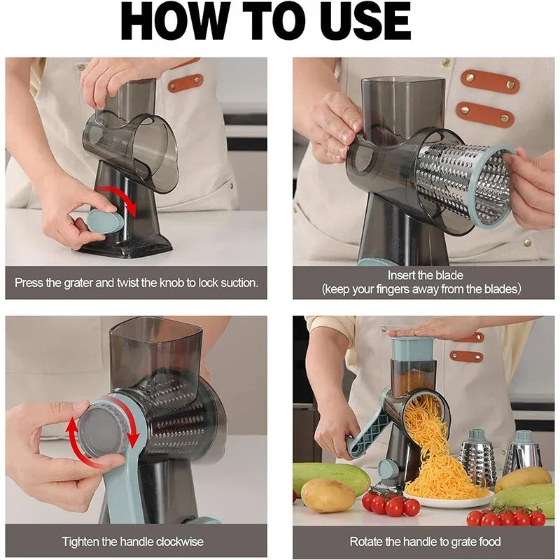2026 New 3-in-1 Rotary Cheese Grater Multifunctional Manual Veg Slicer Nut Grinder Kitchen Essential Tool