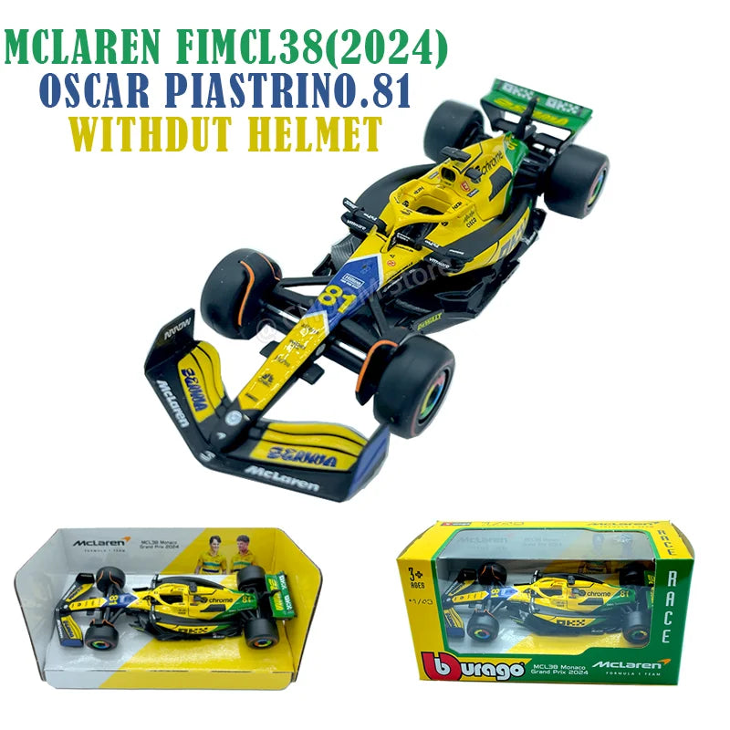 Bburago 1:43 McLaren F1 MCL38 2024 Miami GP Formula 1 Alloy Diecast Model Car #4 Lando Norris #81 Oscar Piastr Toy Gift