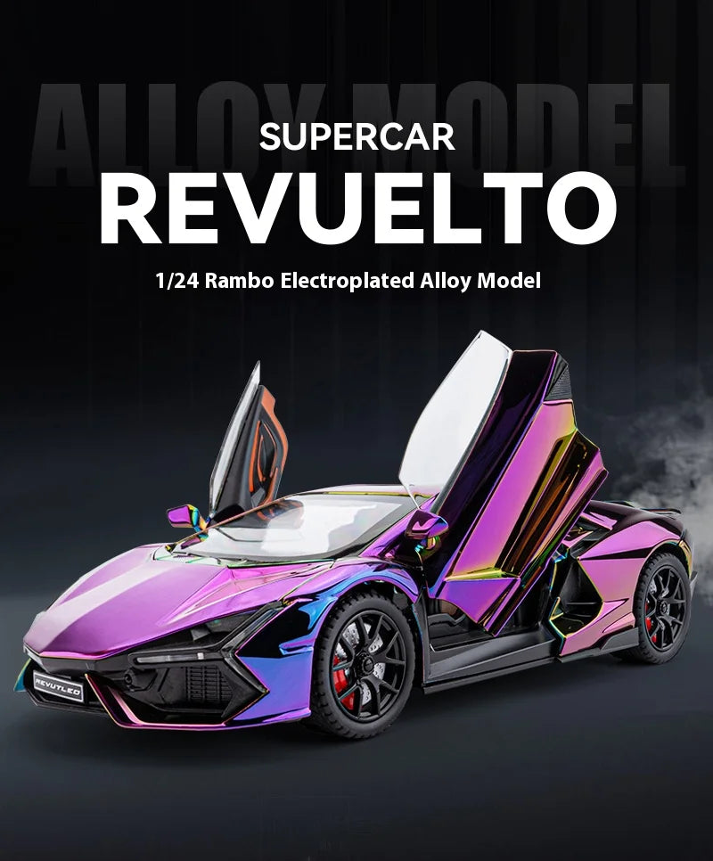 1:24 Lamborghini Revuelto Spray Plating Version With Water Spray, Fog Effect Realistic Simulation Alloy Model Boy Gift