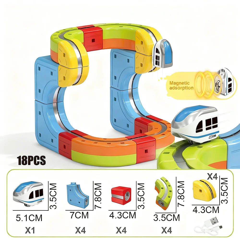 DIY Electric Magnetic Track Set with Anti-Gravity Vehicles 100+Pcs STEM Construction Railway Building Blocks Toy Gift for Kids