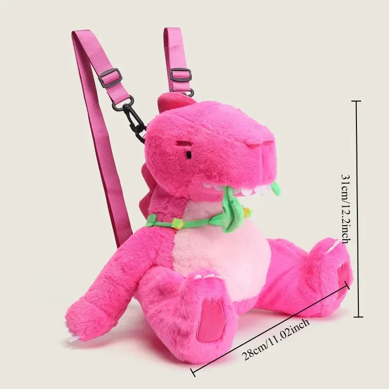 Cute Pink Dinosaur Plush Backpacks Super Soft Kawaii Animals Plushie Crossbody Bag Versatile Knapsack Beautiful Birthday Gifts