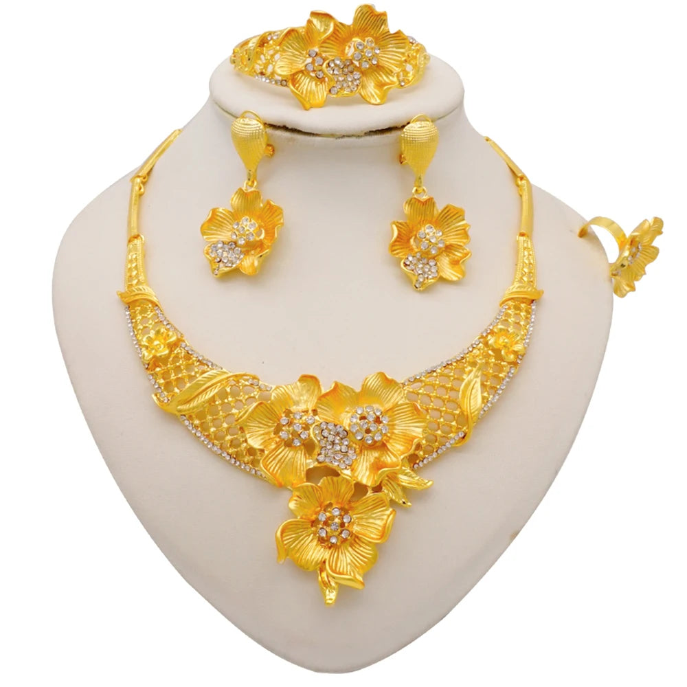 Ethiopian Fashion Women's Jewelry Set African Wedding Jewelry Set Necklace, Bracelet, Earrings, and Ring Set