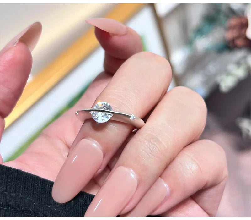 So-Bling 925 Sterling Silver Moissanite Rings Rotating Universe Star Ring with White Gold Plated Lab Diamond Eternity Band Rings