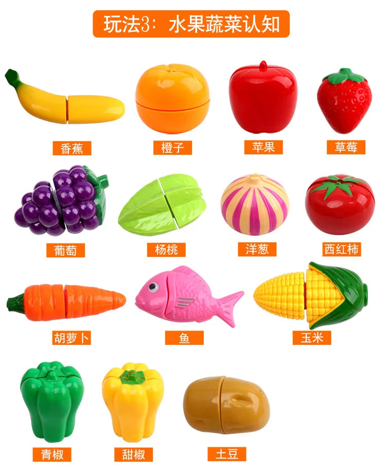 Children Kitchen Pretend Play Set Simulation Cutting Fruit Vegetable Food Cooking Miniature Thing Interactive Girl Kid Gift Toy