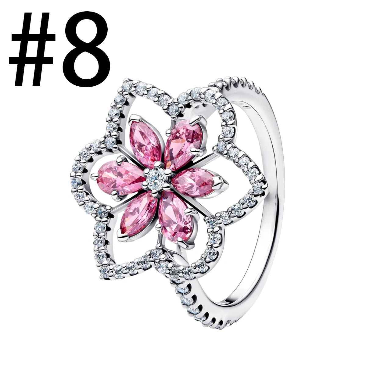 Hot Sales 925 Sterling Silver Pink Flower heart Ear Stud Ring Pendant Bead fit DIY Women's Bracelets Necklaces Jewelry Gifts